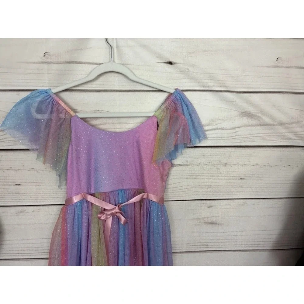 Bonnie Jean Girls Rainbow Glitter Tulle Party Dress Size 14 Ombre Flutter Sleeve